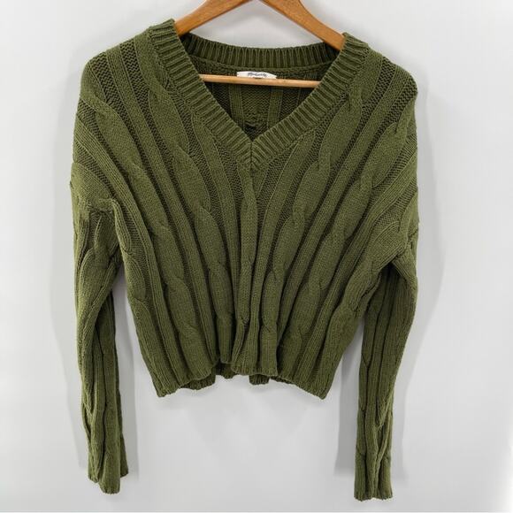 Madewell Cable-Knit V-Neck Crop Chunky Sweater in Loren Green Size Small 2023 - Picture 2 of 13